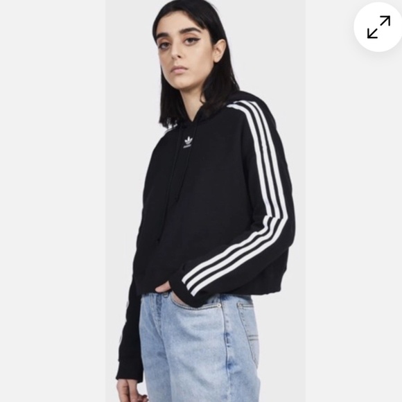 ADIDAS Cropped Black with the Three Stripes Sweatshirt - Size L - Picture 6 of 12